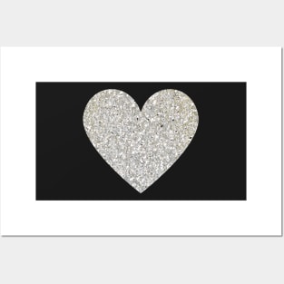 Silver Faux Glitter Heart Posters and Art